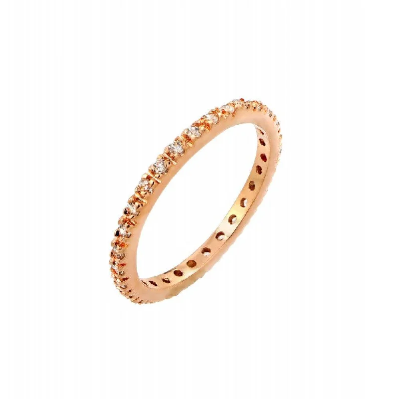 Silver 925 Rose Gold Plated Plated Clear CZ Inlay Eternity Ring - BGR00339RGP