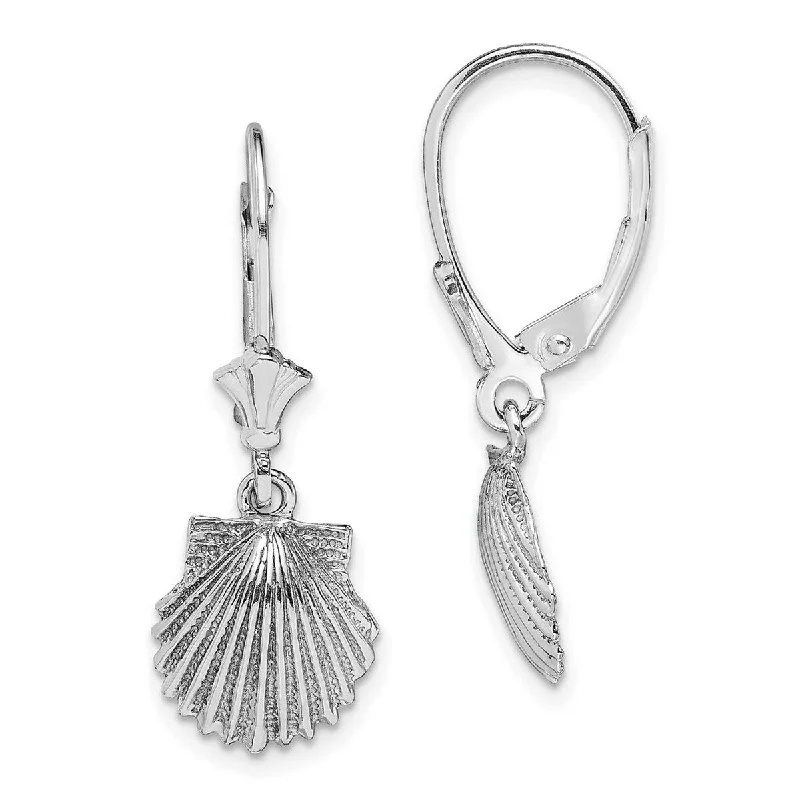 Curata 14k White Gold Scallop Shell Leverback Earrings - 11.4x10mm