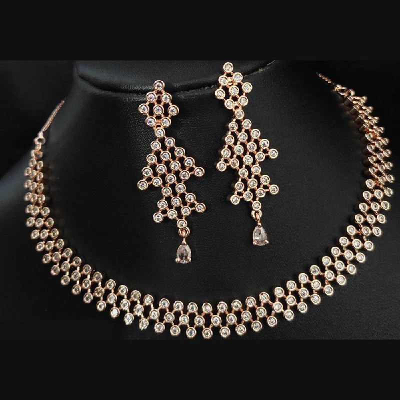 Aamrapali Rose Gold Plated AD Necklace Set