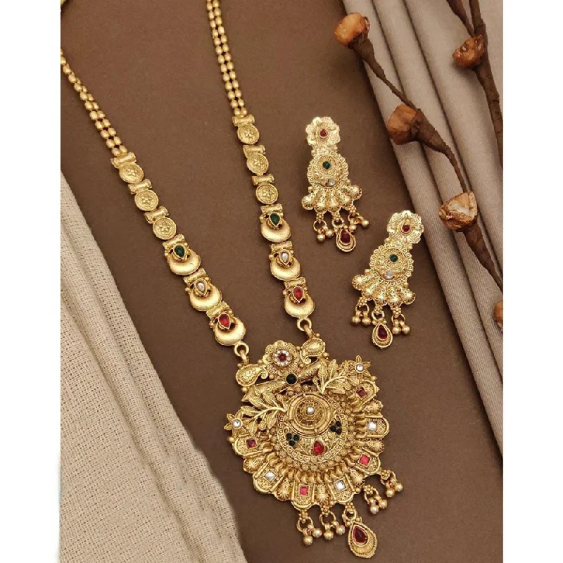 Akruti Collection Gold Plated Kundan Long Necklace Set