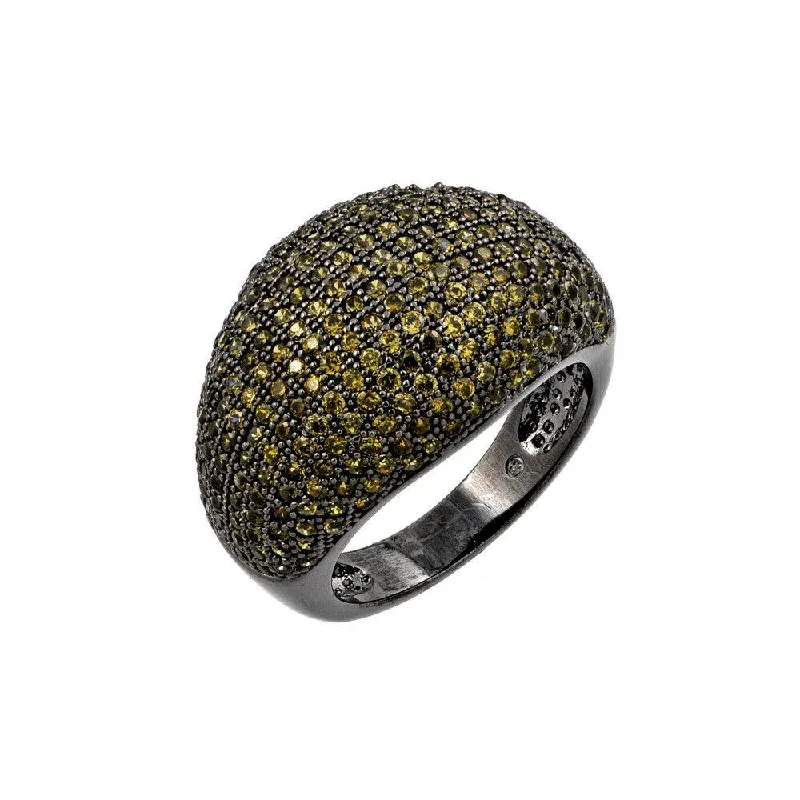 Silver 925 Oxidized Rhodium Plated Green Micro Pave Set CZ Dome Ring - BGR00774GRE