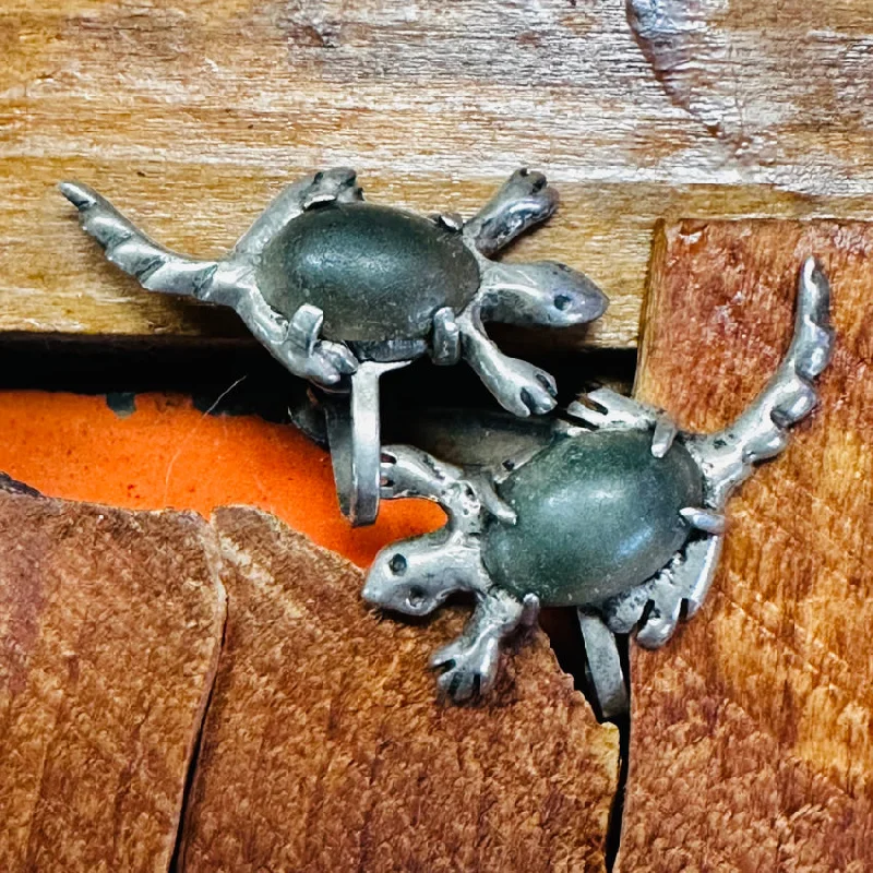 Old Mexican Sterling Silver & Serpentine Turtle Screw Back Earrings