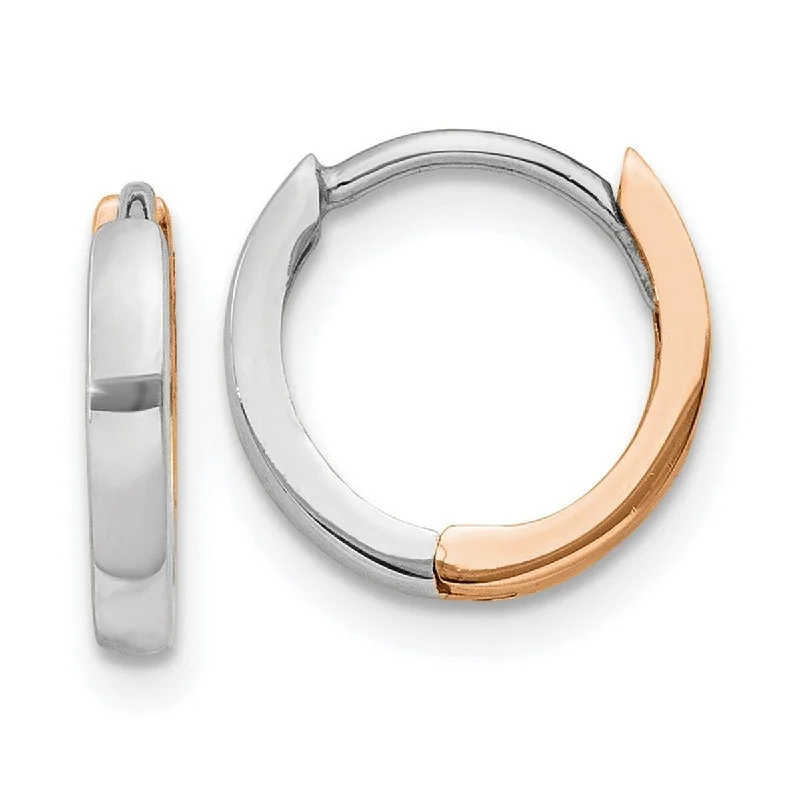 Curata 14k Two tone Rose and White Gold 7x1.75mm Hinged Hoop Earrings