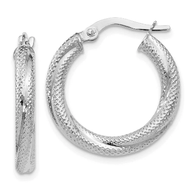 Curata 10k Yellow, Rose or White Gold Fully Textured Twist 21x3mm Hinged Hoop Earrings