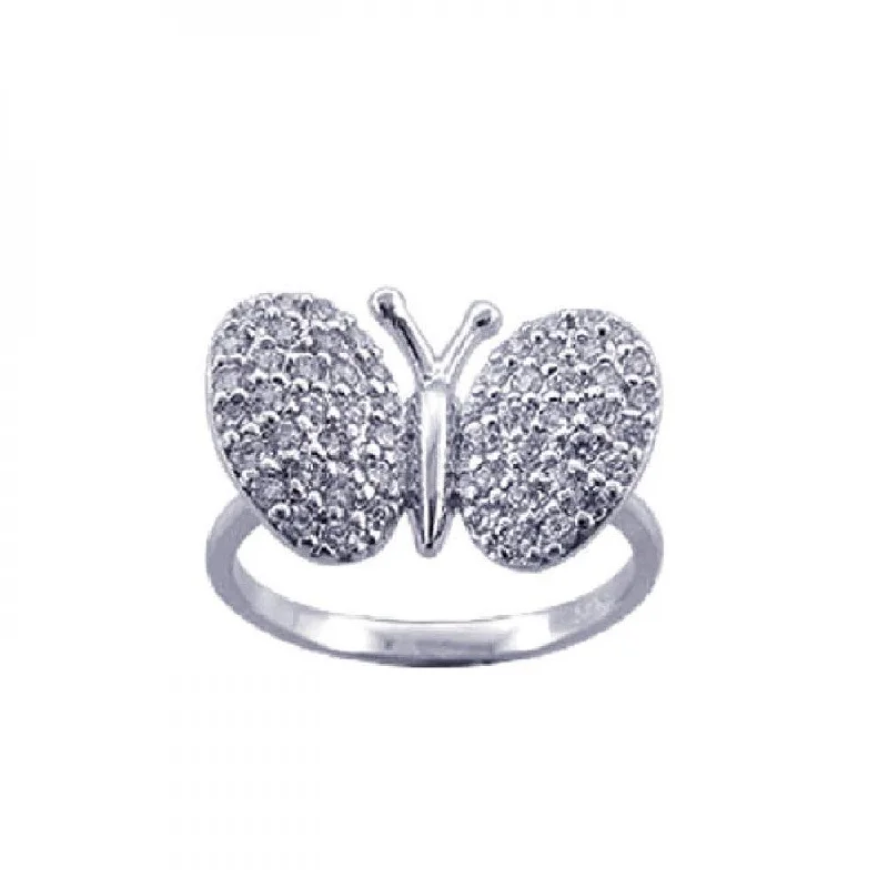 Silver 925 Rhodium Plated Pave Set CZ Butterfly Ring - STR00570