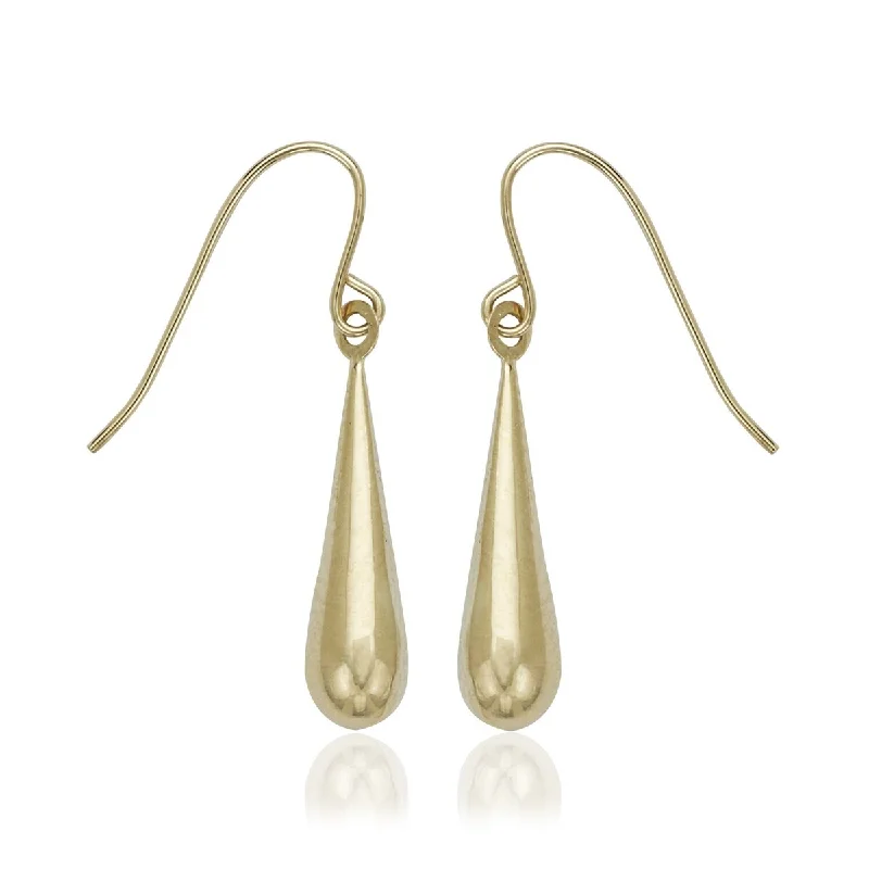 14k Yellow Gold Teardrop French-wire Earrings - White