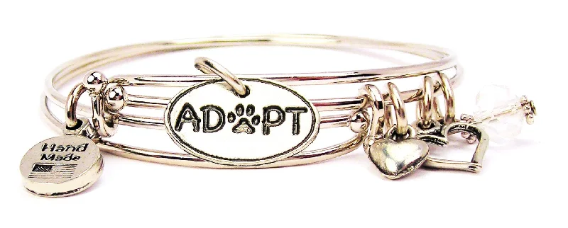 Adopt With Center Paw Expandable Bangle Bracelet Set