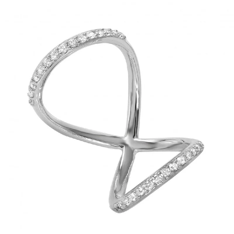 Silver 925 Rhodium Plated Curved Infinity Shaped CZ Ring - GMR00041