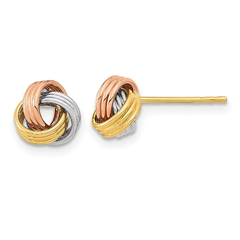 Curata 14k Tri color Gold 8.5mm Textured Love Knot Post Earrings