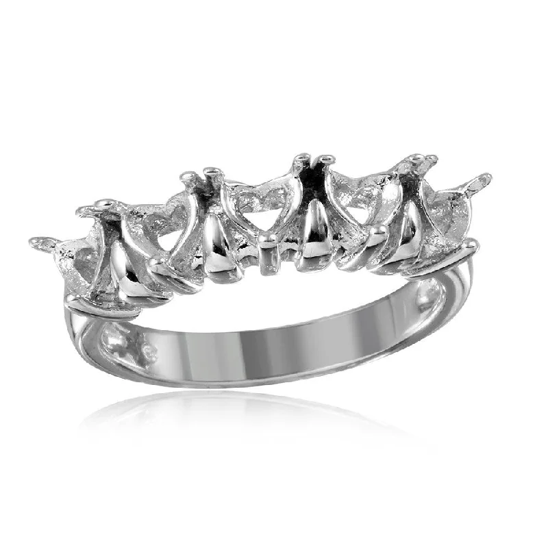 Silver 925 Rhodium Plated 5 Hearts Mounting Ring - BGR00494