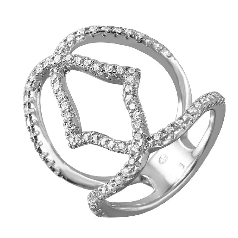 Silver 925 Rhodium Plated Bracket Wire Ring with CZ Accents - BGR00977