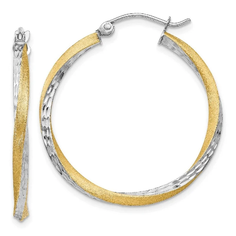 Curata 14k Yellow Gold Sparkle Cut 30x2.5mm Twisted Hoop Earrings