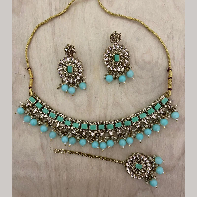 India Art Gold Plated Crystal Stone And Beads Necklace Set