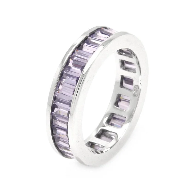 Silver 925 Rhodium Plated Channel Set Purple Baguette CZ Eternity Ring - STR00124AMY