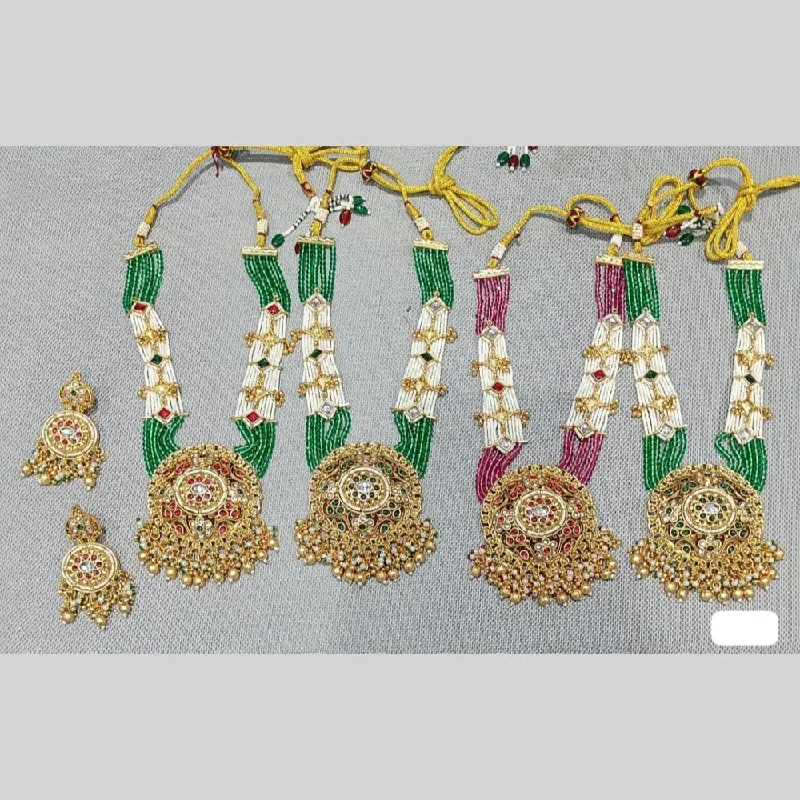 Rani Sati Jewels Gold Plated Pota Stone And Pearl Necklace Set