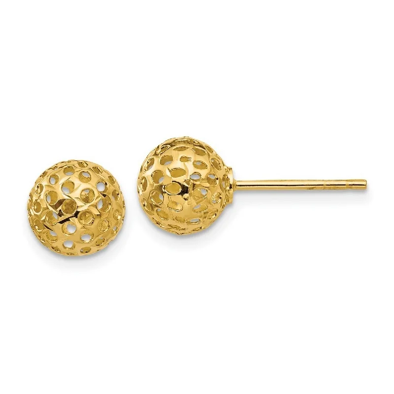 Curata Solid 14k Yellow Gold Beehive Intricate Ball Post Earrings (8mm) - Orange