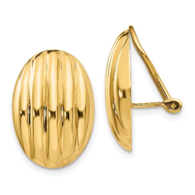 Curata 14k Yellow Gold Ribbed Polished Non Pierced Fancy Earrings 20x14mm