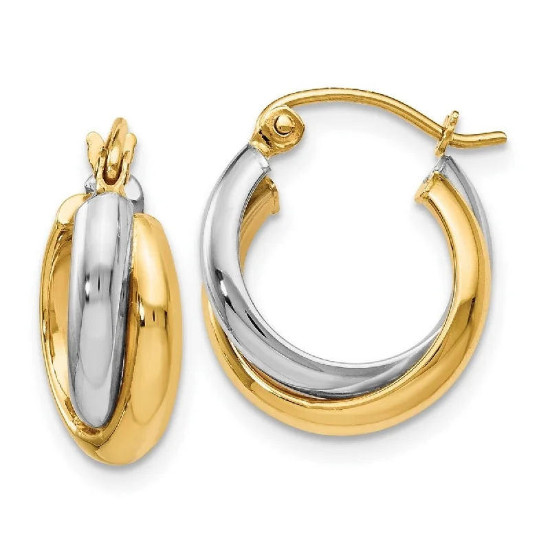 Curata 14k Two Tone Gold Polished Double Hoop Earrings (8mmx14mm)