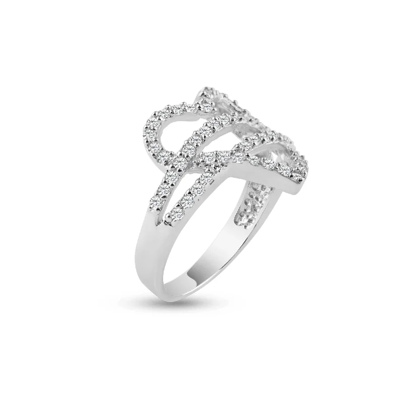 Silver 925 Rhodium Plated Pave Set CZ Open Heart Ring - AAR0070