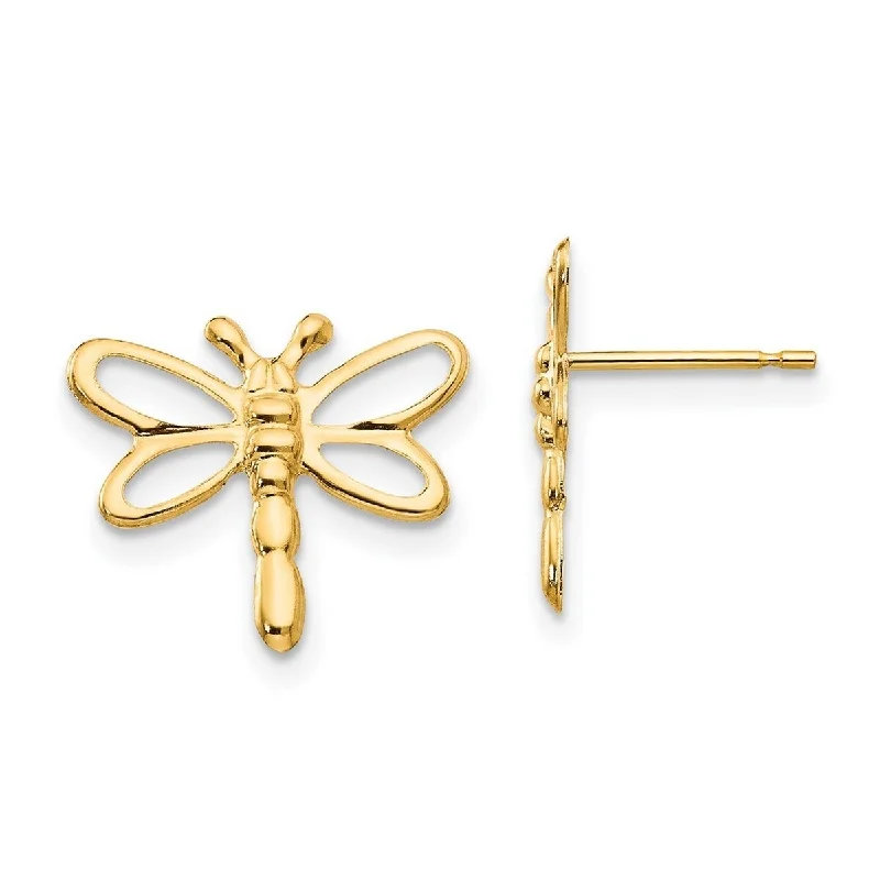 Curata Solid 14k Yellow Gold Childrens Polished Dragonfly Post Earrings (12mmx12mm) - Orange