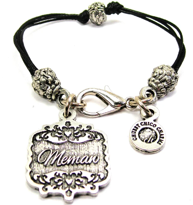 Memaw Victorian Scroll Beaded Black Cord Bracelet