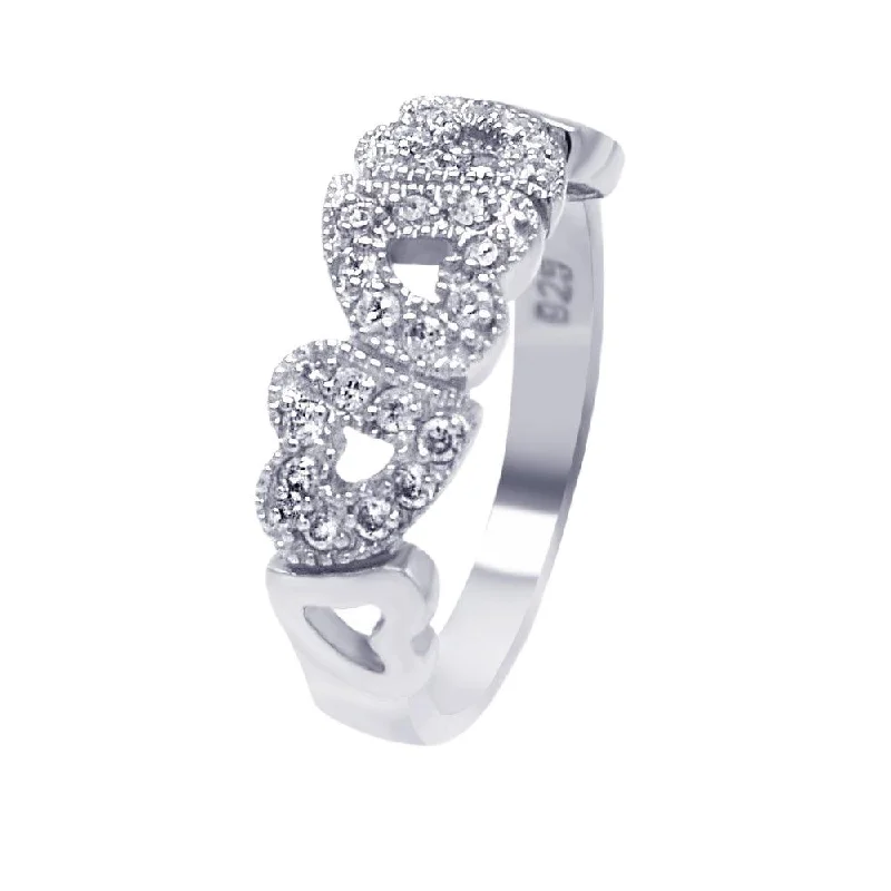 Silver 925 Rhodium Plated CZ Multiple Hearts Ring - AAR0013