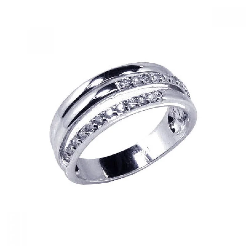 Silver 925 Rhodium Plated 3 Row CZ Ring - STR00352