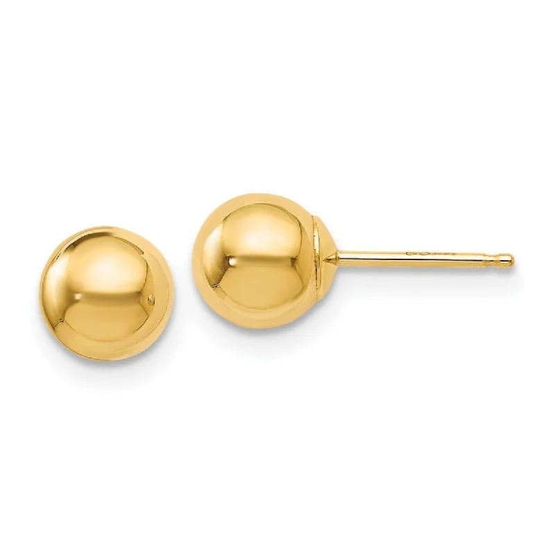 Curata 14k Yellow Gold Polished 6mm Ball Post Earrings