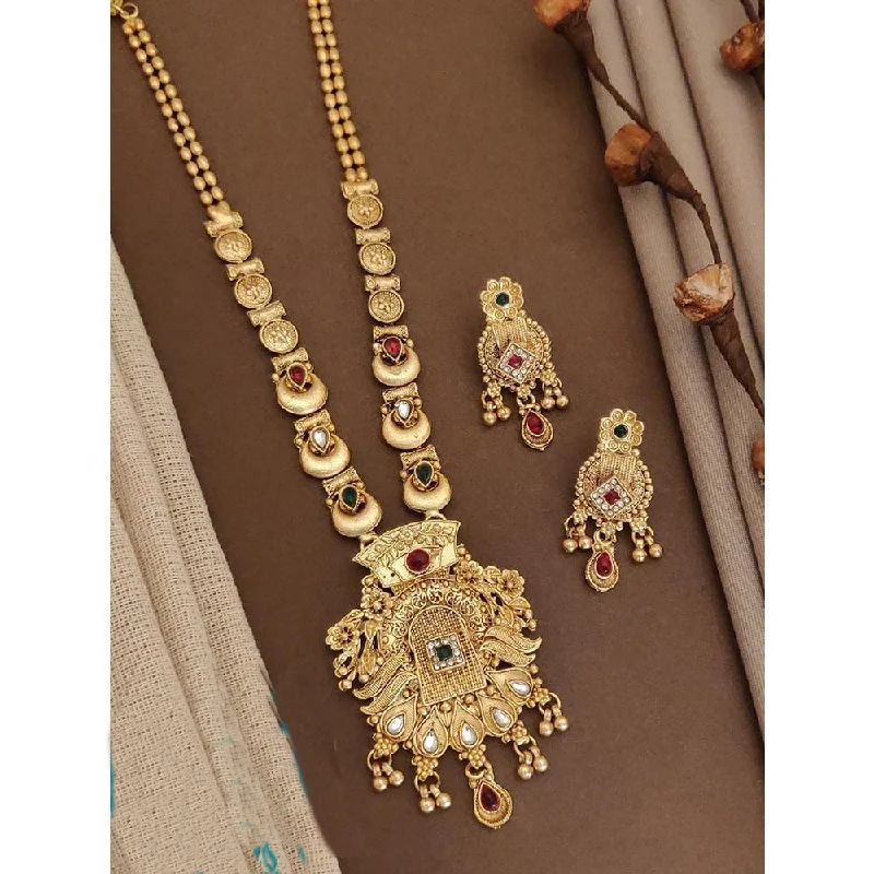 Akruti Collection Gold Plated Kundan Long Necklace Set