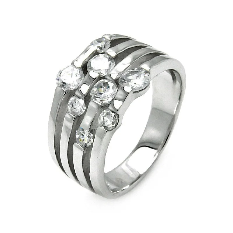 Silver 925 Rhodium Plated 4 Row CZ Ring - STR00117