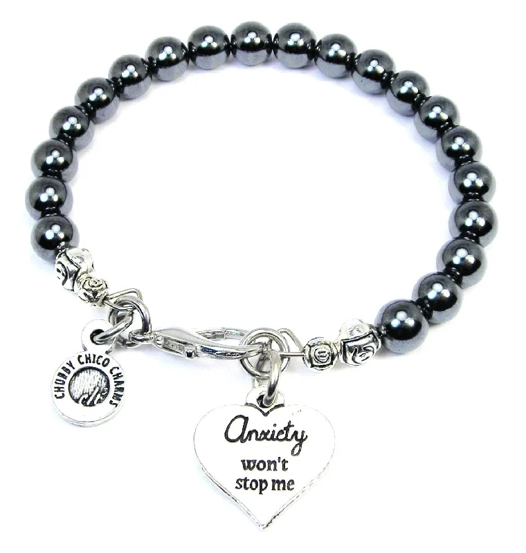 Anxiety Wont Stop Me Hematite Glass Bracelet