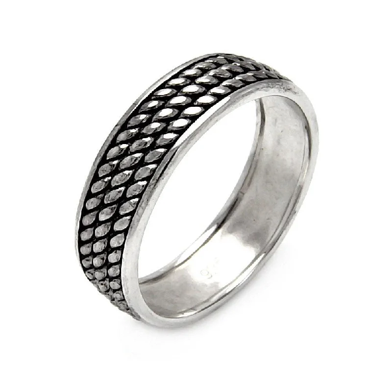 Silver 925 Oxidized Rhodium Plated Eternity Rope Ring - STR00457