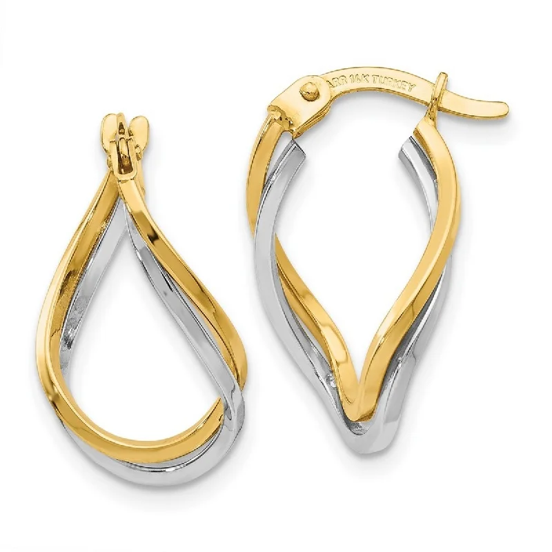 Curata 14k Two Tone Gold 2x16mm Polished Oval Twisted Hoop Earrings