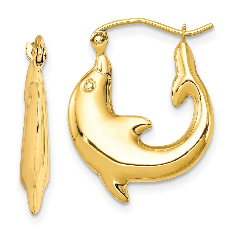 Curata 10k Yellow Gold Polished Dolphin Hoop Earrings - 21.97x3.4mm