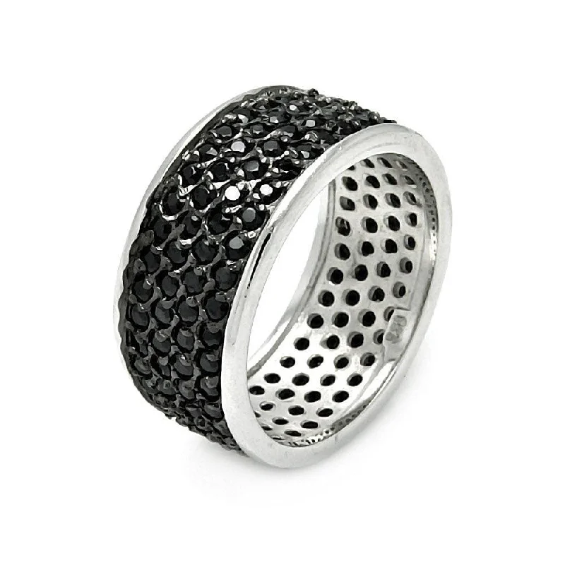 Silver 925 Rhodium and Black Rhodium Plated Pave Set Black CZ Ring - STR00256BLK