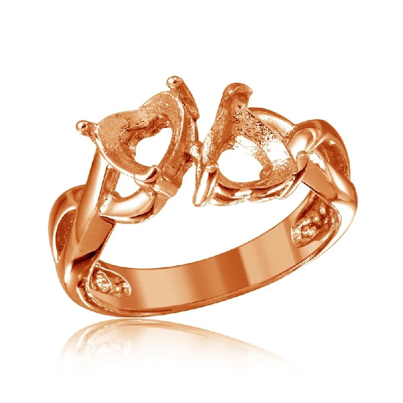 Rose Gold Plated 925 Sterling Silver Double Heart  Mounting Twisted Shank Ring - BGR01219RGP