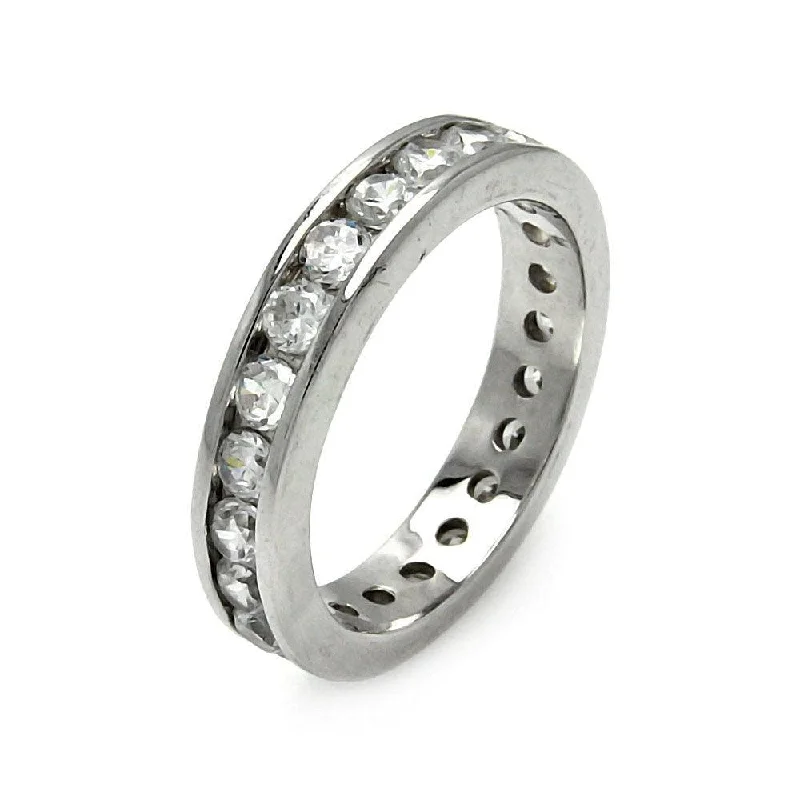 Silver 925 Rhodium Plated Channel Set CZ Stackable Eternity Ring - STR00123