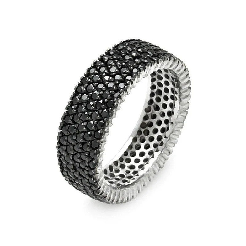 Silver Rhodium and Black Rhodium Plated Pave Set Black CZ Eternity Ring - STR00448BLK