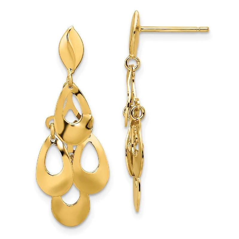 Curata 14k Gold Polished and Brushed Post Dangle Chandelier Earrings - 32.5x14.25mm Wide