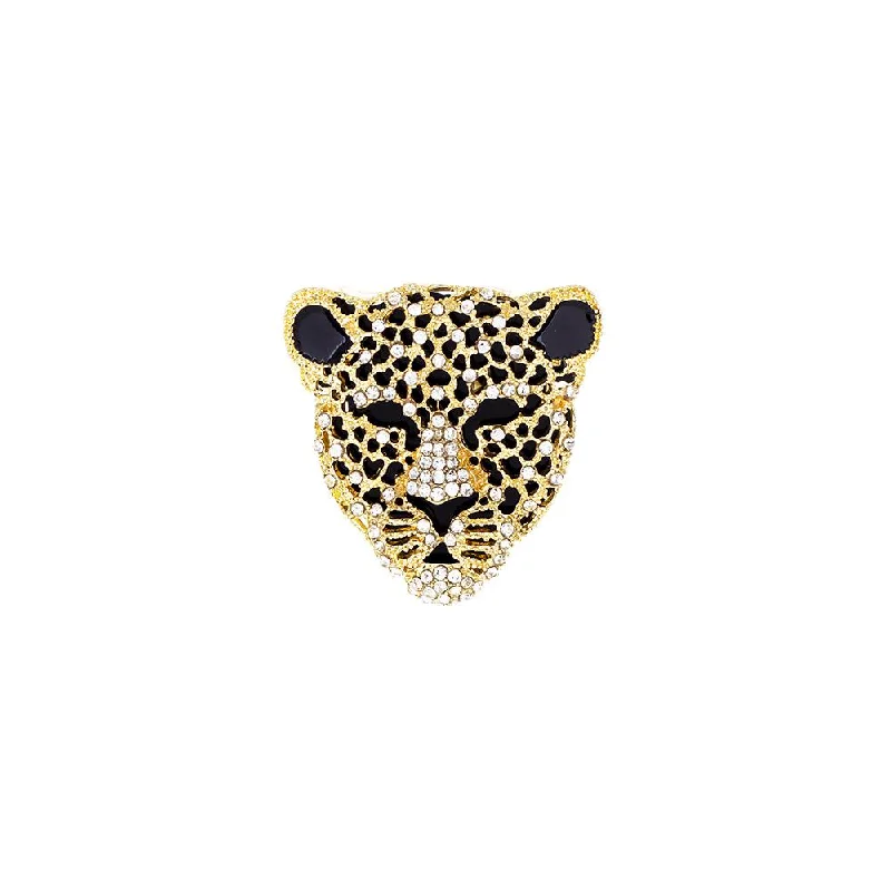 Golden Black Lion Face Brooch