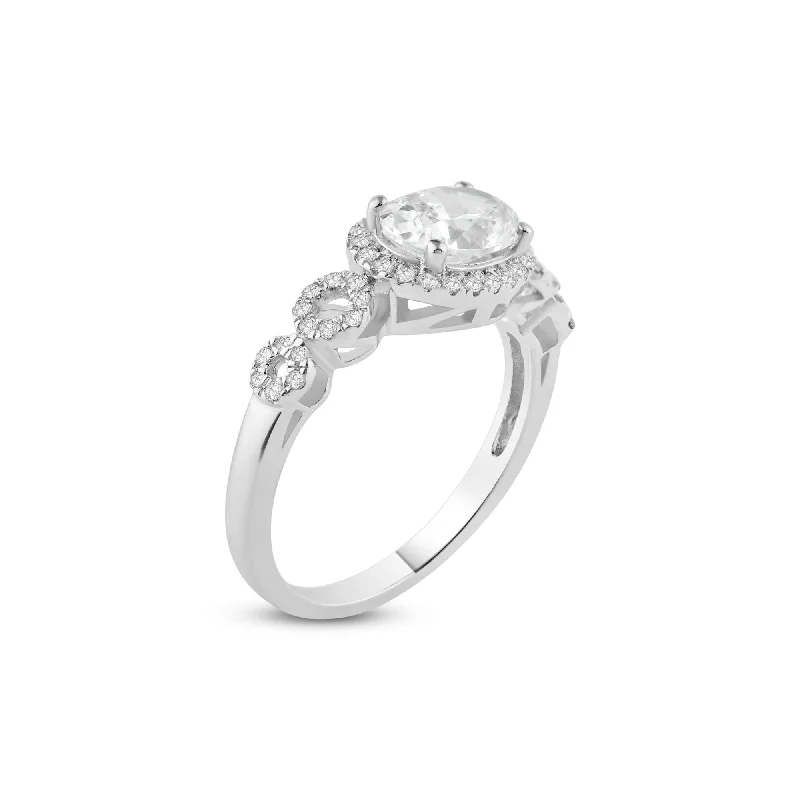 Silver 925 Rhodium Plated Micro Pave Clear Cluster CZ Ring - ACR00033