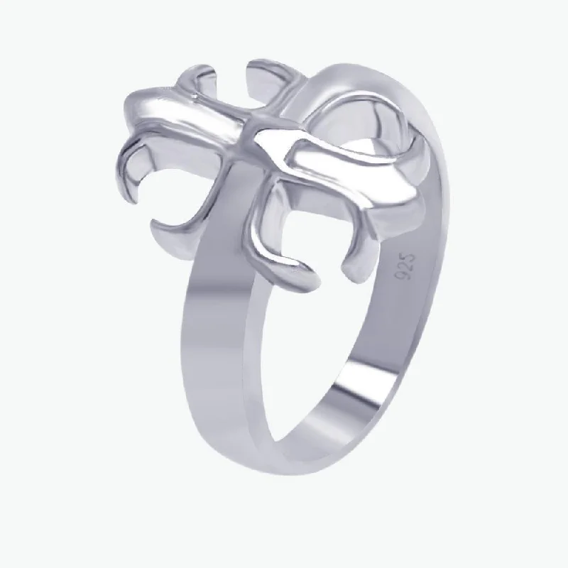 Silver 925 Rhodium Plated Crest Ring - AAR0014