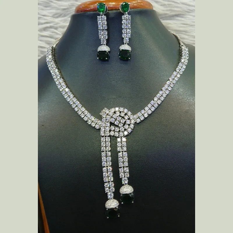 Jain Jewellers Silver Plated AD Necklace Set