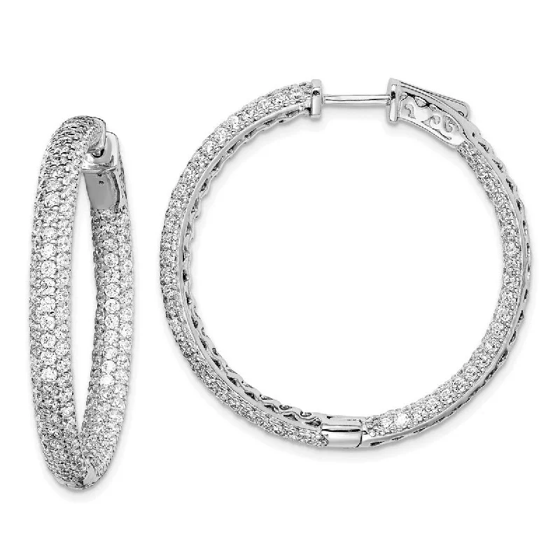 Curata 925 Sterling Silver .75 inch diameter CZ Cubic Zirconia Hoop Earrings