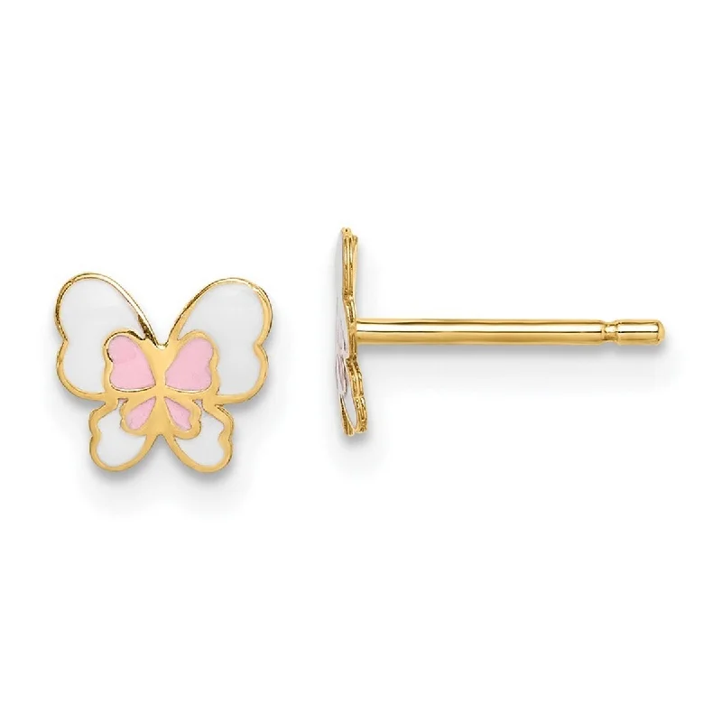 Curata 14k Yellow Gold Enamel Butterfly Angel Wings Post Earrings - 6mm