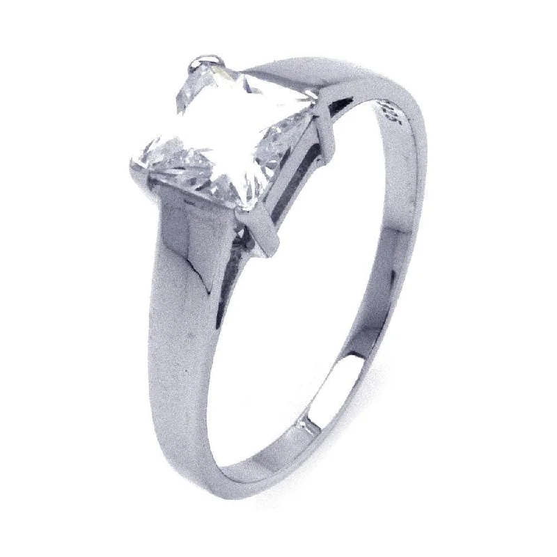 Silver 925 Rhodium Plated Princess Cut CZ Single Solitaire Ring - STR00836