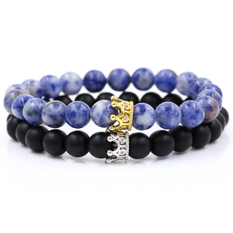 Santa Cruz Stackable Beaded Crown Bracelets, Blue / Black