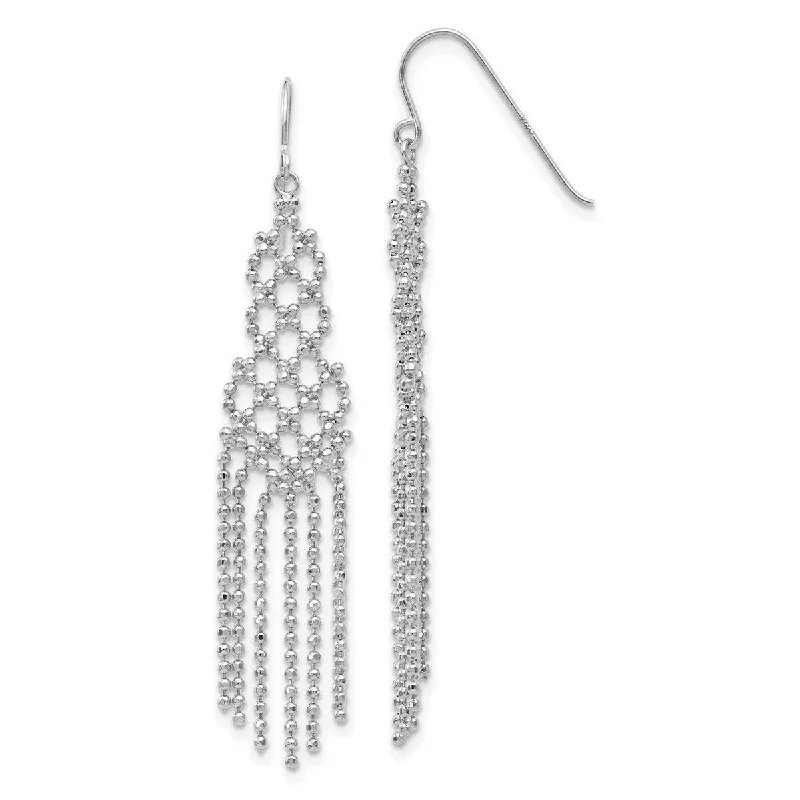 Curata 14k White Gold 55x11mm Dangle Polished Shepherd hook Beaded Earrings