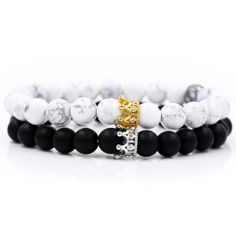 Santa Cruz Stackable Beaded Crown Bracelets, White / Black