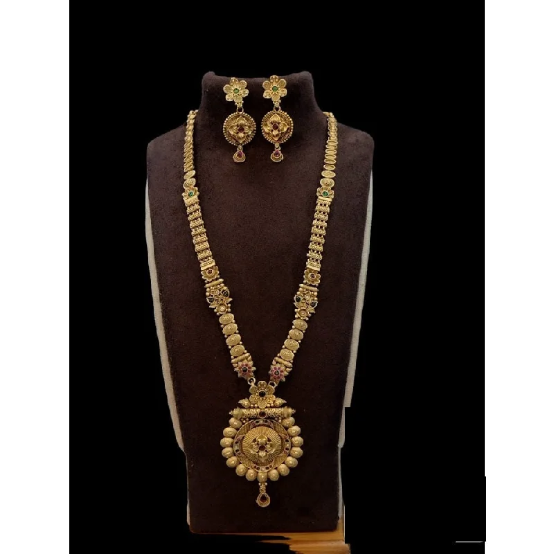 Akruti Collection Gold Plated Pota Stone  Long  Necklace Set